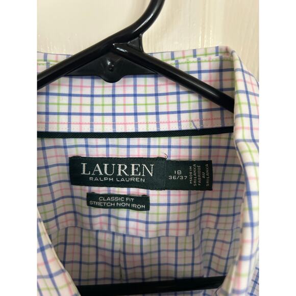 Lauren Ralph Lauren Classic Fit Pink/Blue/Green Plaid ButtonUp SIze 18 36/37 - Picture 3 of 3